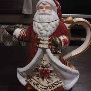 Holiday Santa Claus Ceramic Teapot - Red, Gold, and Green